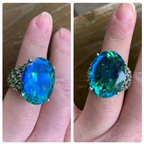 STERLING SILVER PEACOCK QUARTZ RING SIZE 6 - Picture 6 of 8